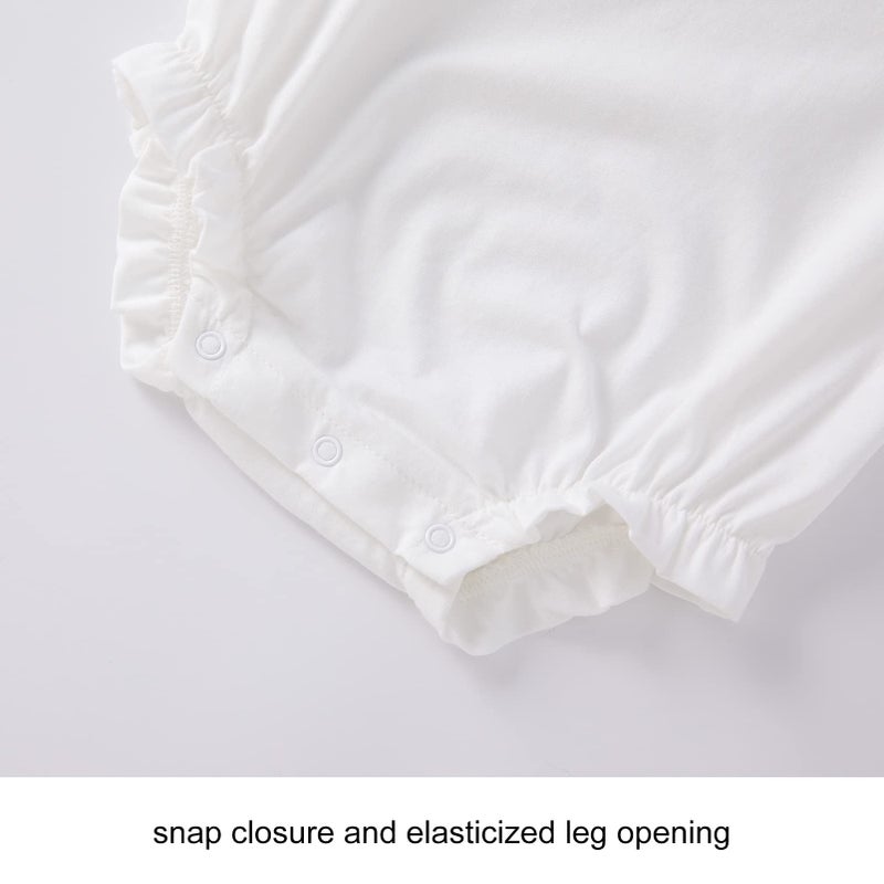 بيور بورن بدلة قطعة واحدة من القطن بأكمام قصيرة مكشكشة للفتيات من Pureborn مقاس 0-3 أشهر باللون الأبيض - Image 5